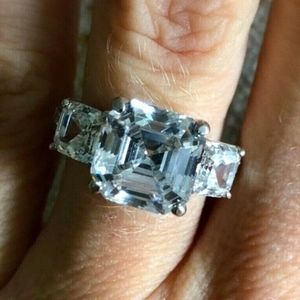 Asscher Cut CZ Anniversary Engagement Ring Sz 4